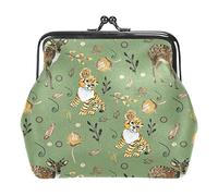 Cute Baby Tiger Deer Green Coin Purse Vintage Pouch Buckle Clutch Bag Kiss-Lock Change Purse Chiusura con chiusura Portafogli per donna Ragazza