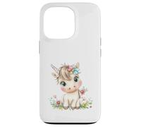 Cute Baby Unicorn with Flowers - Kawaii Pastel Pony Custodia per iPhone 13 Pro