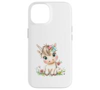 Cute Baby Unicorn with Flowers - Kawaii Pastel Pony Custodia per iPhone 14