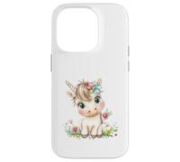 Cute Baby Unicorn with Flowers - Kawaii Pastel Pony Custodia per iPhone 14 Pro