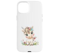 Cute Baby Unicorn with Flowers - Kawaii Pastel Pony Custodia per iPhone 15 Plus