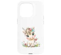 Cute Baby Unicorn with Flowers - Kawaii Pastel Pony Custodia per iPhone 15 Pro