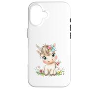 Cute Baby Unicorn with Flowers - Kawaii Pastel Pony Custodia per iPhone 16