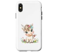 Cute Baby Unicorn with Flowers - Kawaii Pastel Pony Custodia per iPhone X/XS