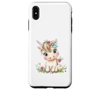 Cute Baby Unicorn with Flowers - Kawaii Pastel Pony Custodia per iPhone XS Max