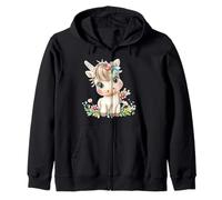Cute Baby Unicorn with Flowers - Kawaii Pastel Pony Felpa con Cappuccio