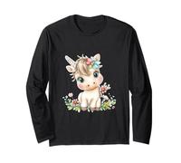 Cute Baby Unicorn with Flowers - Kawaii Pastel Pony Maglia a Manica