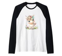 Cute Baby Unicorn with Flowers - Kawaii Pastel Pony Maglia con Maniche Raglan