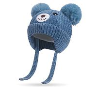 Cute Bear - Cappello invernale per bambini con paraorecchie, 1-5 anni, doppio pompon, in ciniglia, foderato in pile, caldo berretto con paraorecchie con cinghia, per bambini freddi, caldo berretto