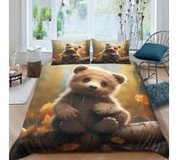 Cute bear cubcopripiumino ultra microfibra 3 Pezzi stampa 3D con cerniera Autumn forest scene Set Di Copripiumino incluso federe per cuscini aiosa for bambini e adolescenti Double（200x200cm）