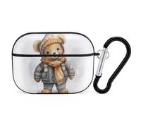 Cute Bear - Custodia protettiva per AirPods Pro con anello portachiavi, custodia protettiva rigida in policarbonato per AirPods Pro di seconda generazione, per donne e uomini, facile da aprire