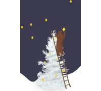 Cute Bear Decorating A Tree - 6" x 9" Size - 100 Pages - Narrow Rule Lines - Dark Blue Sky And Yellow Stars