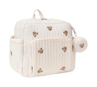 Cute Bear Diaper Bag Backpack with Adjustable Strap Waterproof Multi-Function Baby Travel Bag with Wallet for Travel Business Trips Sport (Beige Bear) (Style 1)