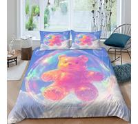 cute bear floatingSet Di Copripiumino morbida microfibra 3 pezzi motivo 3D con cerniera dreamy bubble art copripiumino incluso federe aiosa ultra morbido for ragazze Super king（260x220cm）