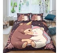 Cute bear hugSet Di Copripiumino ultra microfibra 3 Pezzi stampa 3D con cerniera Cartoon fantasy style copripiumino con federe traspirante ultra morbido for ragazze Single（140x200cm）