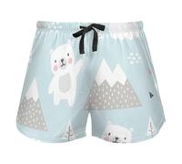 Cute Bear in the Forest Pajama Bottoms for Women, Elastic Waist Drawstring Lounge Shorts Yoga, S