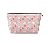 Cute Bear Strawberry Print Makeup Bag, Cosmetic Travel Toiletry Bag per le donne, grazioso astuccio organizer in pelle per trucco