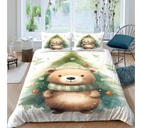 cute bear winterSet Di Copripiumino 3 Pezzi stampa 3D con cerniera cartoon festive style copripiumino con federa soffice ultra morbido e traspirante for bambini adulti ragazzi Single（140x200cm）