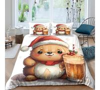 cute bear xmas hatcopripiumino microfibra morbida Set di 3 Pezzi stampa 3D con cerniera festive cartoon style Set Di Copripiumino con federe traspirante morbida for adolescenti King（220x240cm）