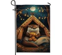 Cute Beaver Camping Cozy Brown Animal Bandiere Verticale Durevole Bandiera Da Giardino Resistente Alle Intemperie Flag Per Esterno Festival Feste 30X45Cm