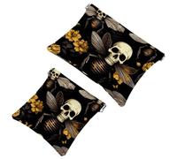 Cute Bee Patten-1376 - Trousse per cosmetici, impermeabile, senza cerniera, chiusura automatica, mini custodia portatile da viaggio per cuffie e gioielli, Multicolore 03, 7.1x5.8 inch/4.7x4.5 inch