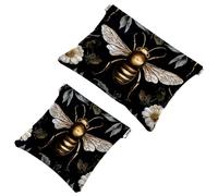 Cute Bee Patten-1508 - Trousse per cosmetici, impermeabile, senza cerniera, chiusura automatica, mini custodia portatile da viaggio per cuffie e gioielli, Multicolore 02, 7.1x5.8 inch/4.7x4.5 inch