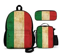 Cute Bees with Honey Kids Backpack Set 3 pezzi Back To School 40,6 cm borsa libro con borsa pranzo astuccio per ragazzi ragazze 1-6 ° grado, Bandiera Italiana Vintage, One Size