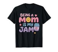 Cute Being a Mom Is My Jam Strawberry Jar Retro Mother’s Day Maglietta