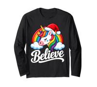 Cute Believe Christmas Unicorno Arcobaleno Maglia a Manica