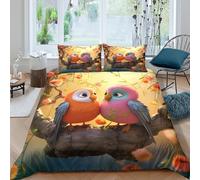 Cute birdsSet Di Copripiumino ultra microfibra 3 pezzi motivo 3D con cerniera Cartoon love scene copripiumino con federa traspirante ultra morbido e traspirante for bambini Double（200x200cm）