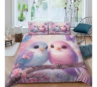 cute birdsSet Di Copripiumino ultra microfibra 3 pezzi motivo 3D con cerniera pastel art style copripiumino con federa traspirante ultra morbido e traspirante for bambini Single（140x200cm）