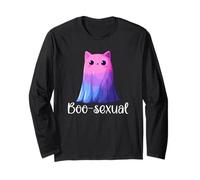 Cute Bisexual Ghost Cat in Sheet Boo-Sexual Halloween Pun Maglia a Manica