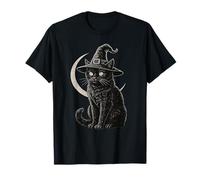 Cute Black Cat - Cappello da Strega con Luna, Stile retrò, per Halloween Maglietta