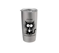 Cute Black Cat It's Fine I'm Fine Everything Is Fine Funny Bicchiere termico in acciaio inox doppia parete