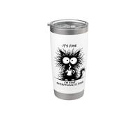 Cute Black Cat It's Fine I'm Fine Everything Is Fine Funny Bicchiere termico in acciaio inox doppia parete