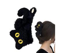 Cute Black Cat Plush Hair Claw - 3D Cartoon Cat Hair Clip | Non-Slip Furry Hāir Accessory, Soft Plush Claw For Women & Girls Styling