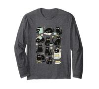 Cute Black Cat Reading Aesthetic Book Lover Graphic Maglia a Manica
