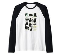 Cute Black Cat Reading Aesthetic Book Lover Graphic Maglia con Maniche Raglan