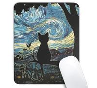 Cute Black Cat Square Mouse Pad,Aesthetic Cat Mouse Pads for Wireless Mouse Desk Accessories,10"X8" Travel Mousepad with Non-Slip Rubber Base, Stitched Edge Mouse Pads for Desk,Computers,Laptop,Office