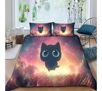 cute black catcopripiumino Set di 3 Pezzi stampa 3D cerniera nascosta cartoon space adventure Set Di Copripiumino incluso federe per cuscini aiosa for bambini e adolescenti Super king（260x220cm）