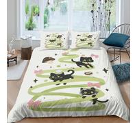 cute black catsSet Di Copripiumino morbida 3 Pezzi stampa di 3D cerniera nascosta whimsical cartoon style copripiumino con federa traspirante for bambini adulti ragazzi Super king（260x220cm）