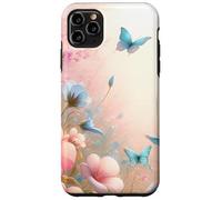 Cute Blue Butterfly Flower Design Pink Floral Butterflies Custodia per iPhone 11 Pro Max