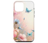 Cute Blue Butterfly Flower Design Pink Floral Butterflies Custodia per iPhone 12 mini