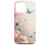 Cute Blue Butterfly Flower Design Pink Floral Butterflies Custodia per iPhone 13 Pro Max