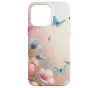 Cute Blue Butterfly Flower Design Pink Floral Butterflies Custodia per iPhone 14 Pro Max