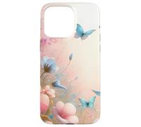 Cute Blue Butterfly Flower Design Pink Floral Butterflies Custodia per iPhone 15 Pro Max