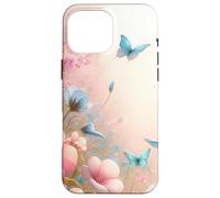 Cute Blue Butterfly Flower Design Pink Floral Butterflies Custodia per iPhone 16 Pro Max