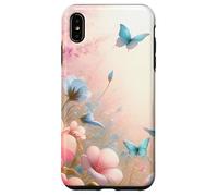 Cute Blue Butterfly Flower Design Pink Floral Butterflies Custodia per iPhone XS Max