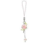 Cute Blumen Handy Anhänger con Perline, Delizioso Cordino per Cellulare con Fiore di Loto, Decorazione Artigianale per Donne, Accessorio Y2K, Portachiavi, Ciondolo da Borsa, Regalo, Cordino per