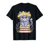 Cute Book Lover Cat Reading Style Reading Cat Bookworm Lover Maglietta